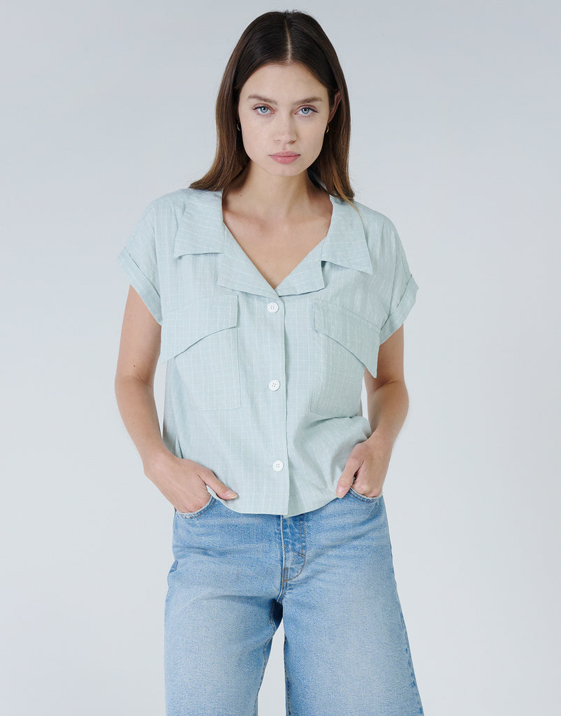 JORDYN Cuffed Dolman Sleeve Shirt in Mist Check – Unpublished