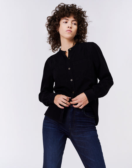 DOLORES Tailored Long Sleeve Shirt in Black Chambray