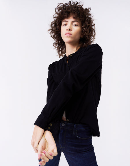 DOLORES Tailored Long Sleeve Shirt in Black Chambray