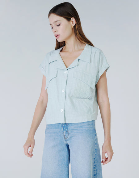 JORDYN Cuffed Dolman Sleeve Shirt in Mist Check