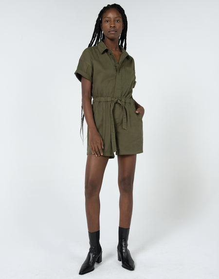 DARLA Waist Tie Romper in Kelp
