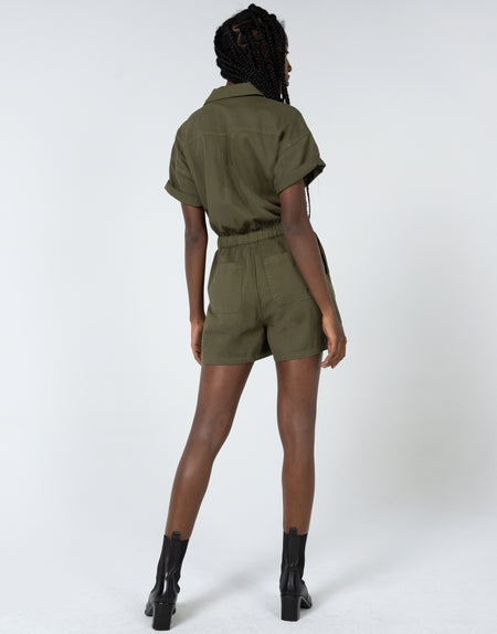 DARLA Waist Tie Romper in Kelp