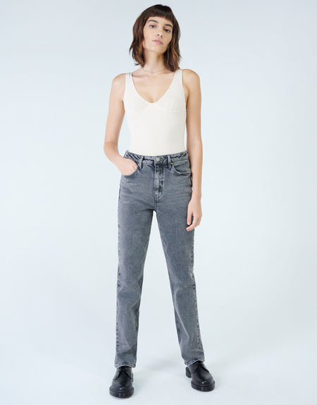 WILLA High Rise Mom Fit Straight Leg in Chrome