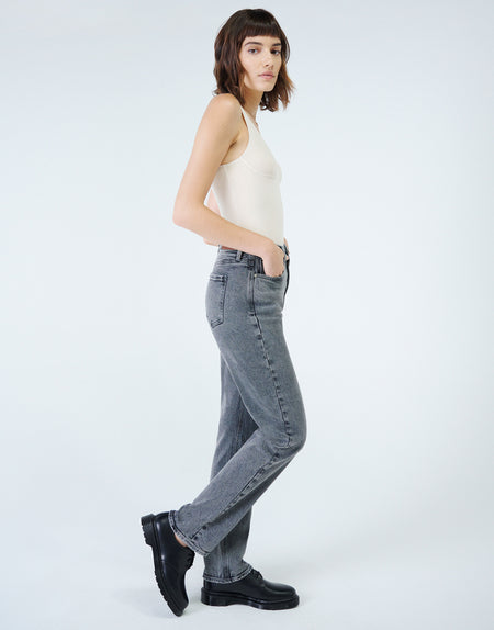 WILLA High Rise Mom Fit Straight Leg in Chrome